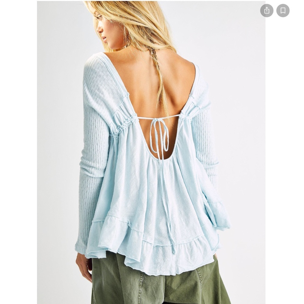We The  Free Sundae Light Blue Ribbed Tee Top